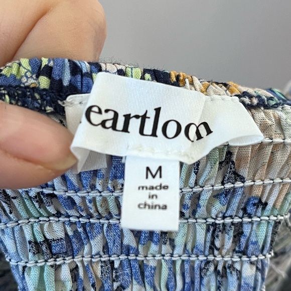 HEARTLOOM Blue Floral Cotton Ruta Dress Smocked Cutout Back Size Medium - Picture 5 of 8